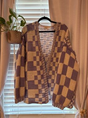 BiBi Lavender & Cream Checker Open-Knit Cardigan